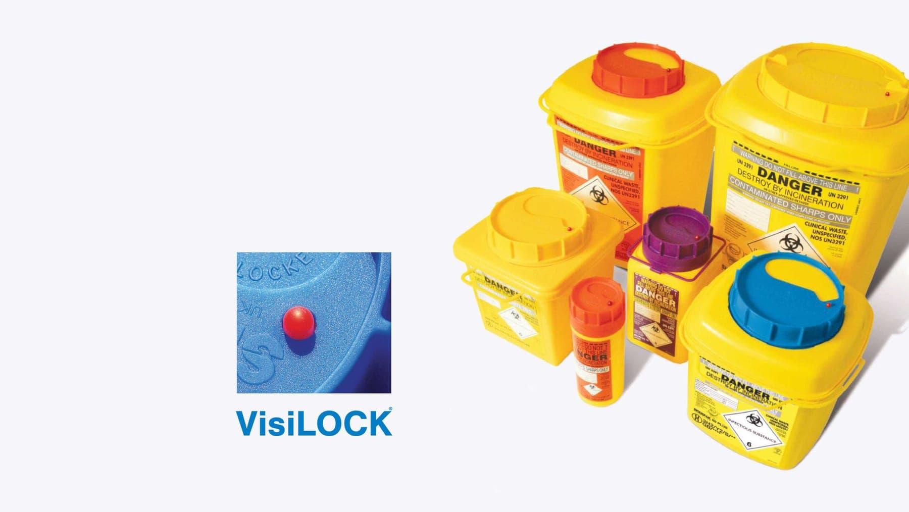 Sharpak sharps containers with VisiLOCK lids