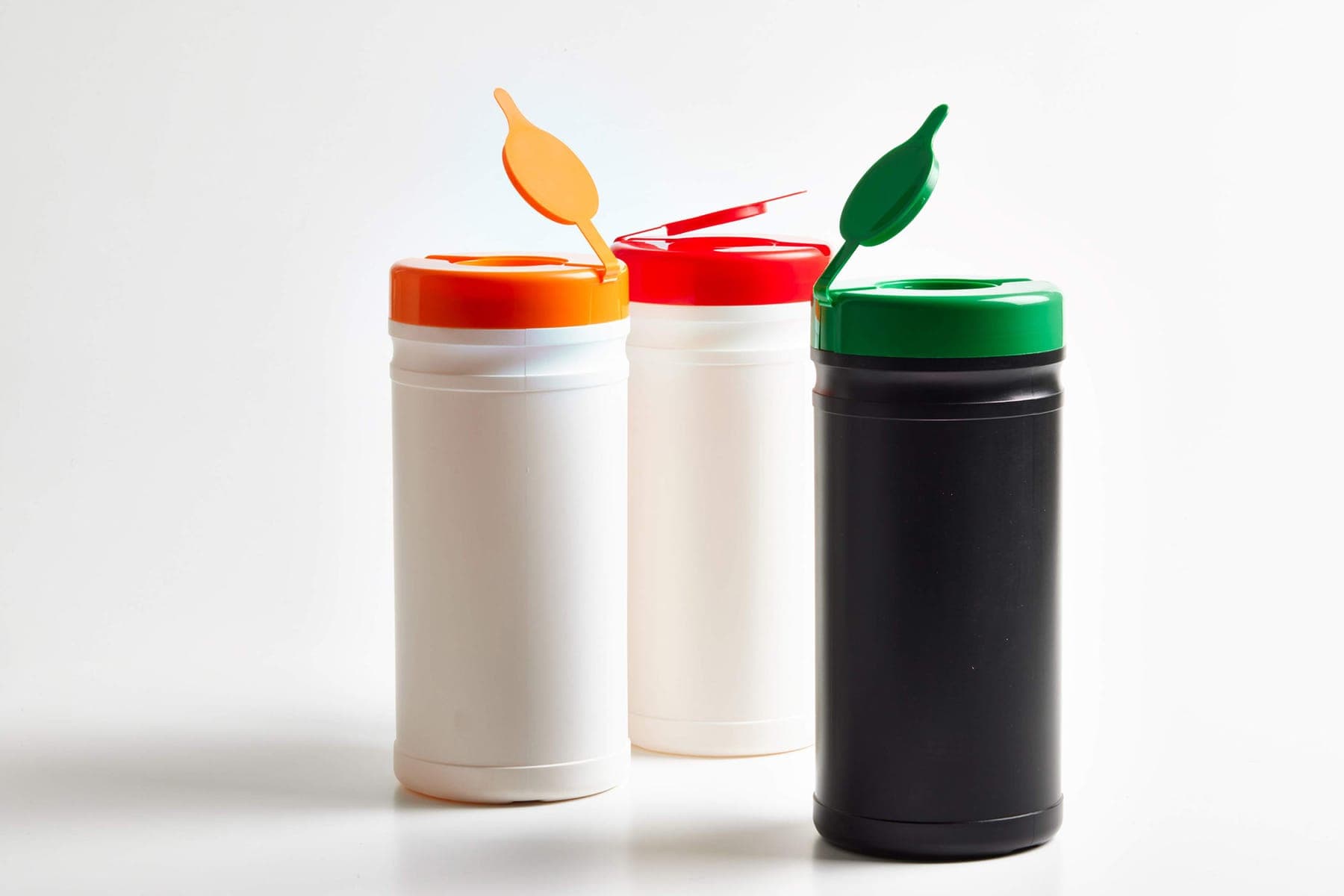WetPAK wet wipe tubs with coloured lids